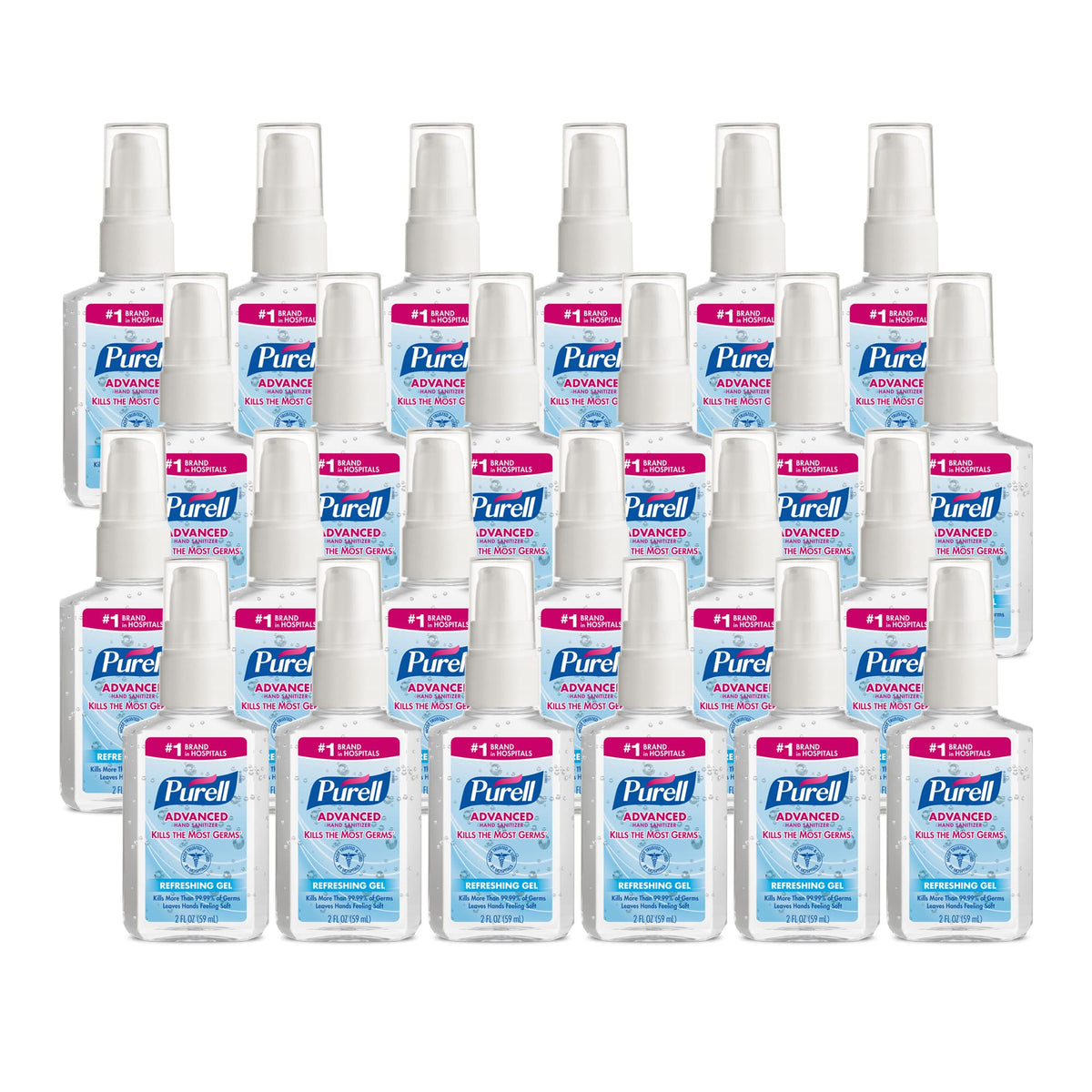 Purell Advanced Refreshing Gel bottle with pump for quick sanitizing on the go.