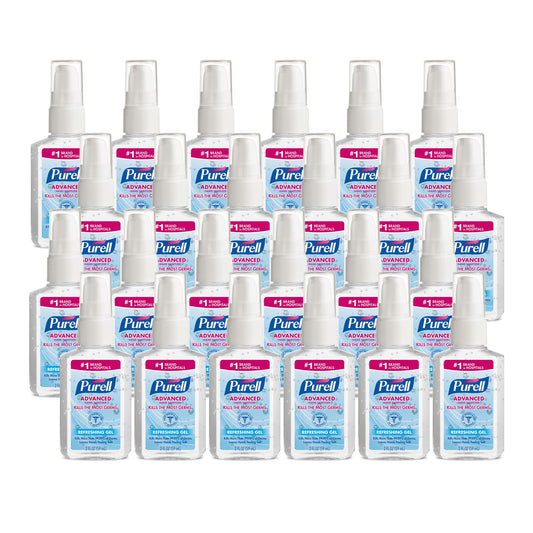 Purell Advanced Refreshing Gel bottle with pump for quick sanitizing on the go.