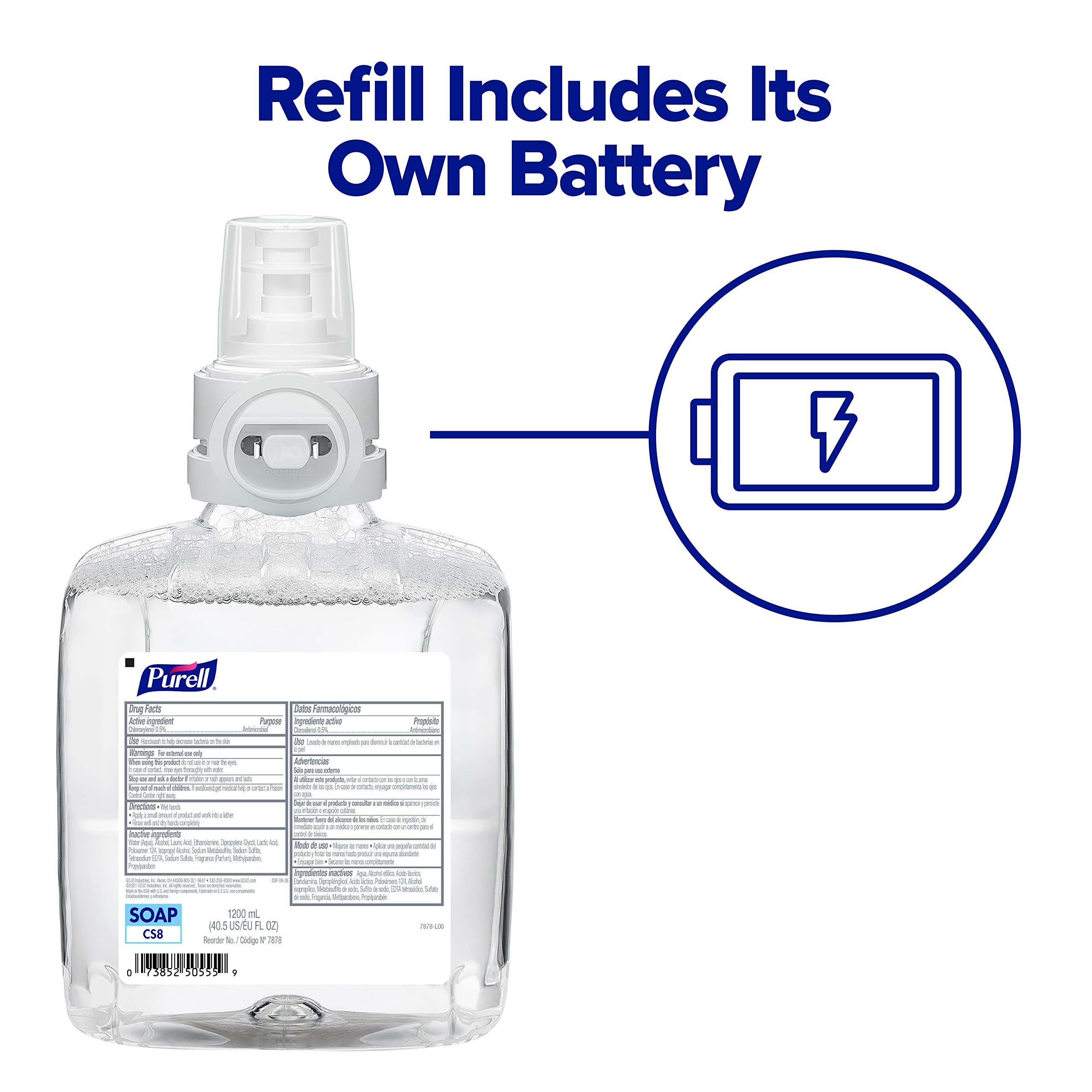 Purell refill highlights Energy-on-the-Refill technology to simplify maintenance.