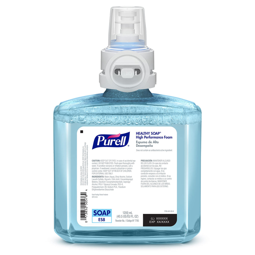 Purell healthy soap foam dispensing close-up showing quick lather.