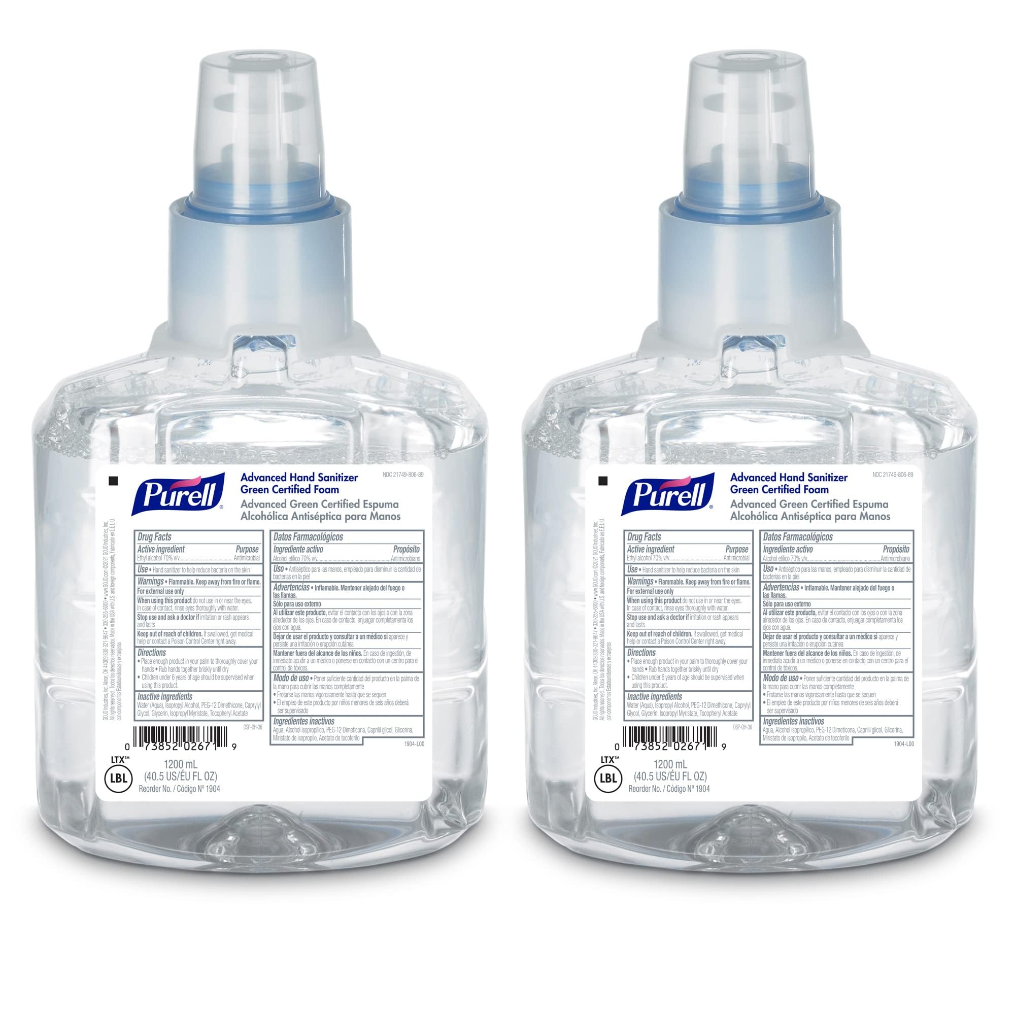 Purell LTX-12 foam refill, 1200 mL, ready for high-traffic spaces.