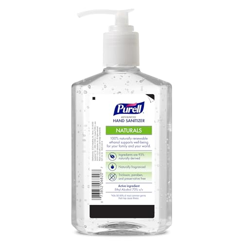 Purell Naturals 2X sanitizing strength bottle badge visible, showcasing faster protection.