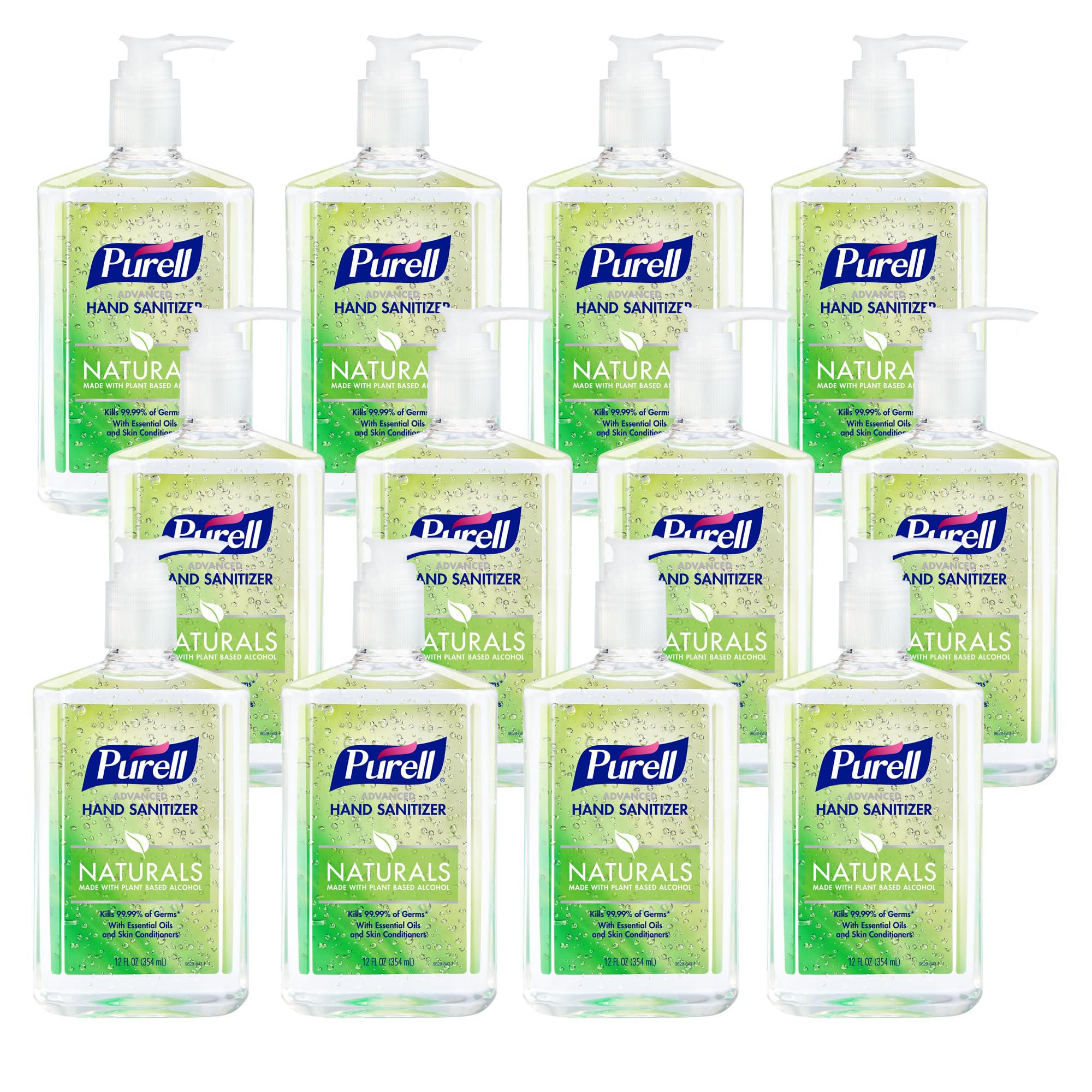 Purell Naturals hand sanitizer bottle on counter for quick germ-killing on the go.
