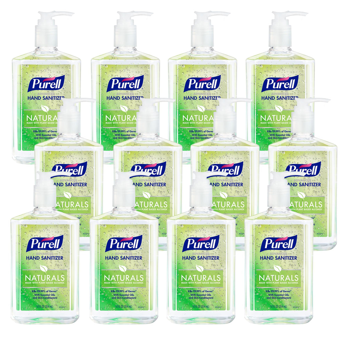 Purell Naturals hand sanitizer bottle on counter for quick germ-killing on the go.