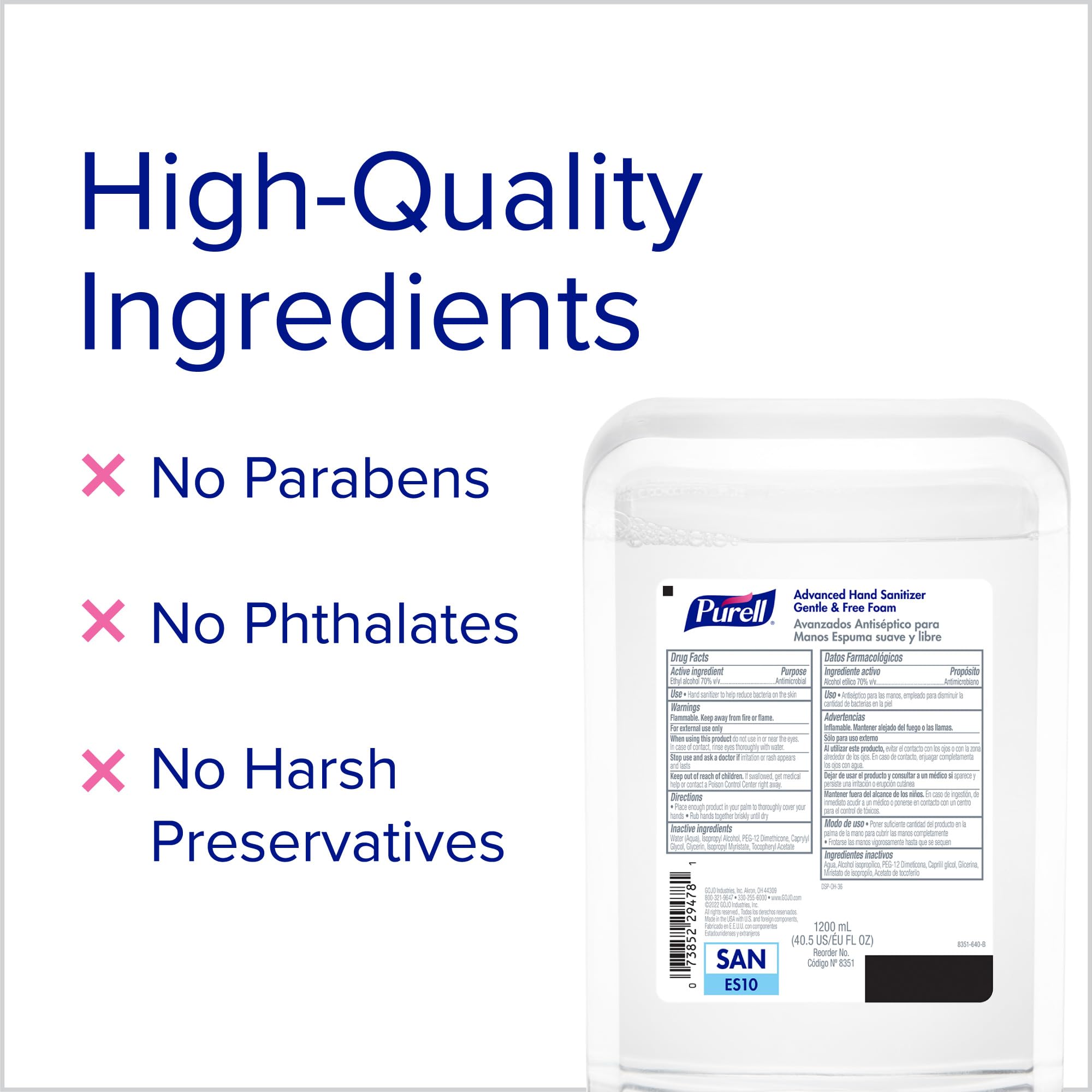 Purell refill packaging emphasizing recyclable components and reduced plastic usage.