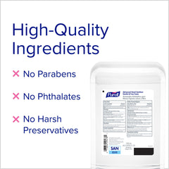Purell refill packaging emphasizing recyclable components and reduced plastic usage.