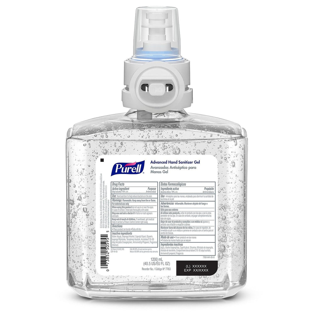 Purell transparent refill bottle level view helps teams monitor remaining supply.