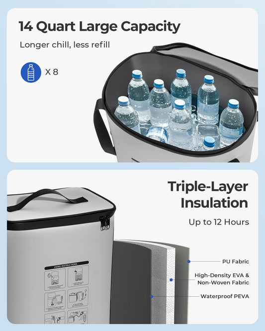 Purella 14-quart tank supports extended cooling without frequent refills.
