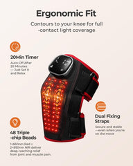 Purella knee wrap with 6 light modes for versatile therapy options.