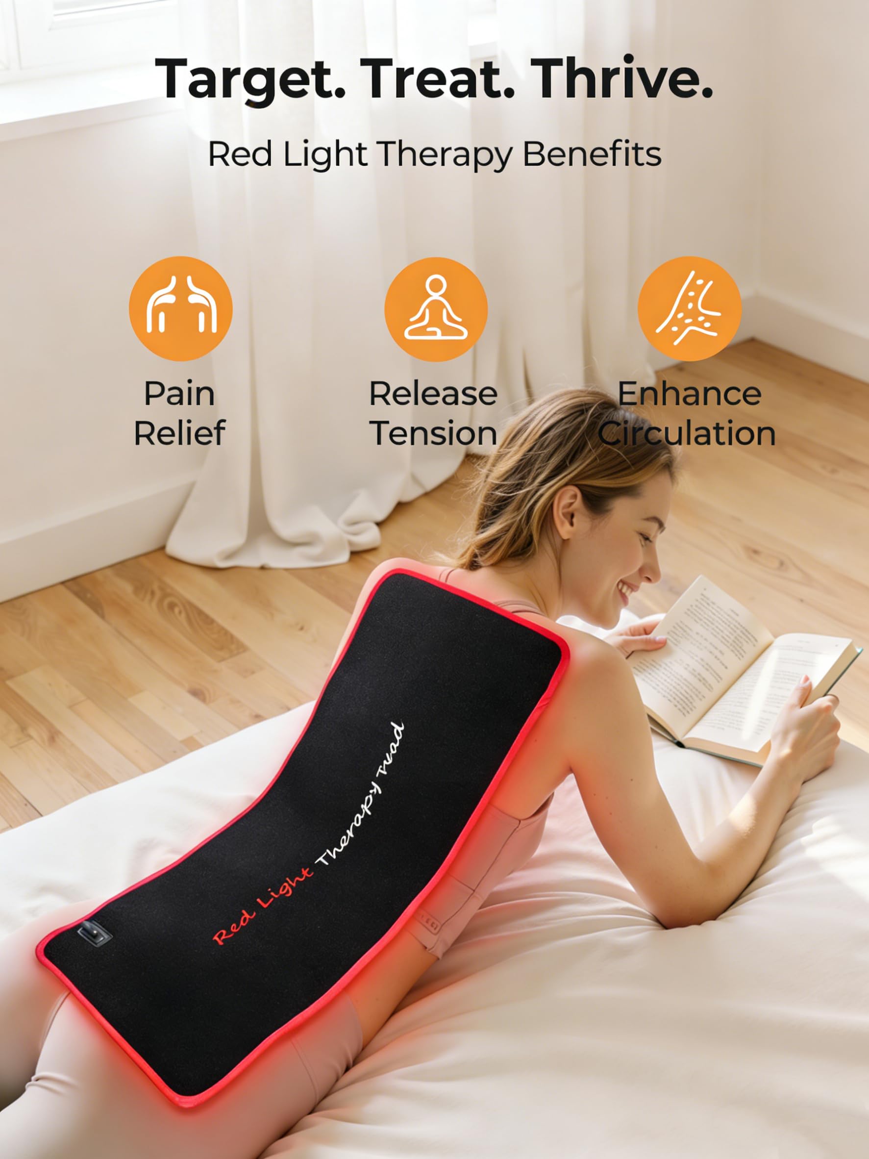 Purella red light therapy mat back view showing broad area coverage