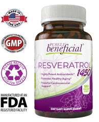 PURELY beneficial RESVERATROL1450 ingredients list emphasizing natural no-fillers formula