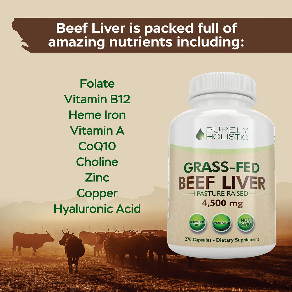 Purely Holistic beef liver capsules with vitamins A and B12 for daily support