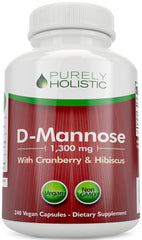 Purely Holistic D Mannose bottle label showing 1300mg per serving for urinary support