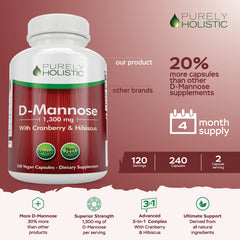 Purely Holistic D Mannose cranberry capsules ready for daily use and urinary health goals