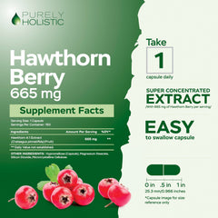 Purely Holistic Hawthorn Berry bottle front displaying 150-capsule supply.