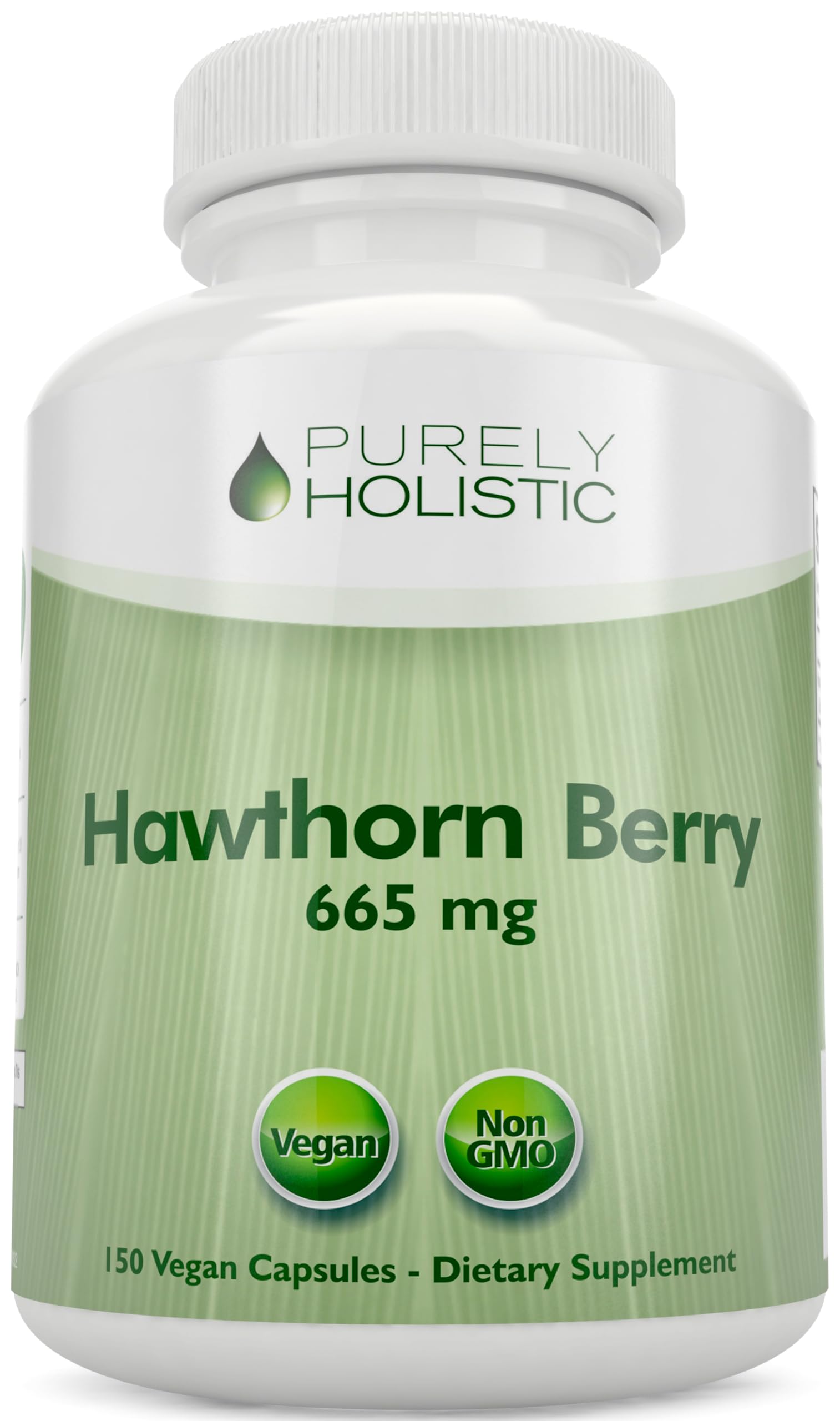 Purely Holistic Hawthorn Berry capsules beside bottle for daily wellness.
