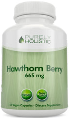 Purely Holistic Hawthorn Berry capsules beside bottle for daily wellness.