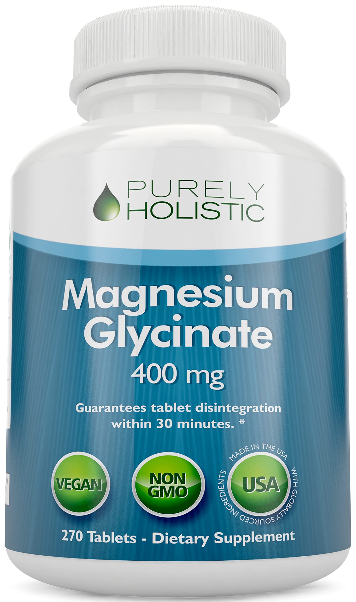 Purely Holistic Magnesium Glycinate 400mg bottle, premium daily supplement for sleep and calm.