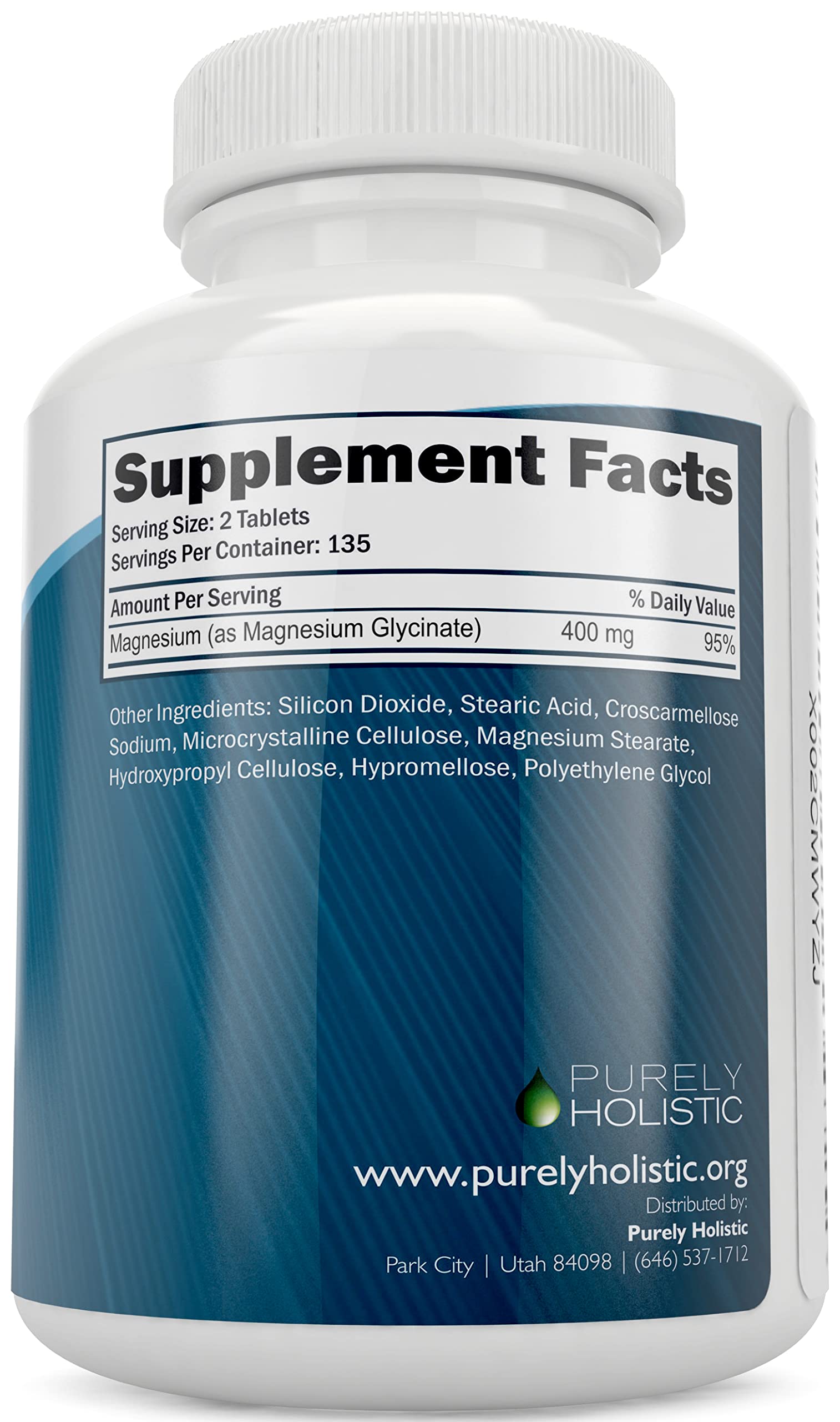 Purely Holistic Magnesium Glycinate bottle pour, easy-to-take tablets for routine wellness.