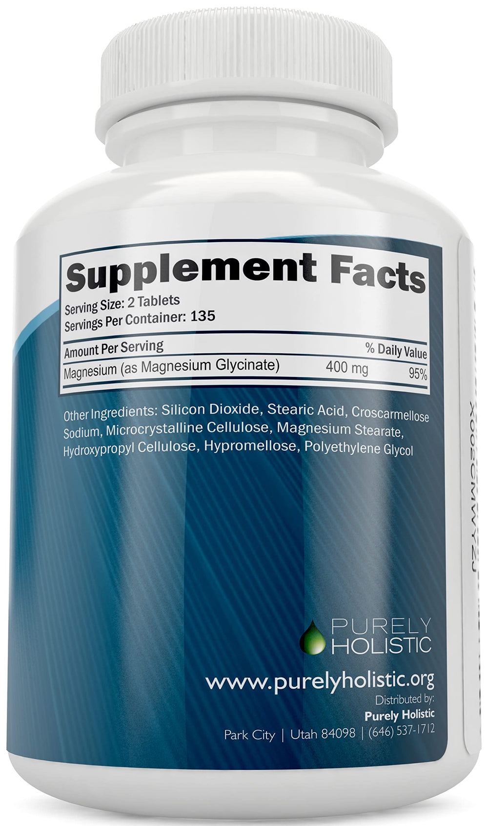 Purely Holistic Magnesium Glycinate bottle pour, easy-to-take tablets for routine wellness.
