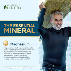Purely Holistic Magnesium Taurate bottle label showing USA-made GMP quality.