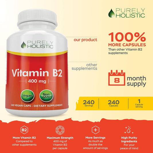 Purely Holistic Vitamin B2 400mg capsules closeup vegan formula