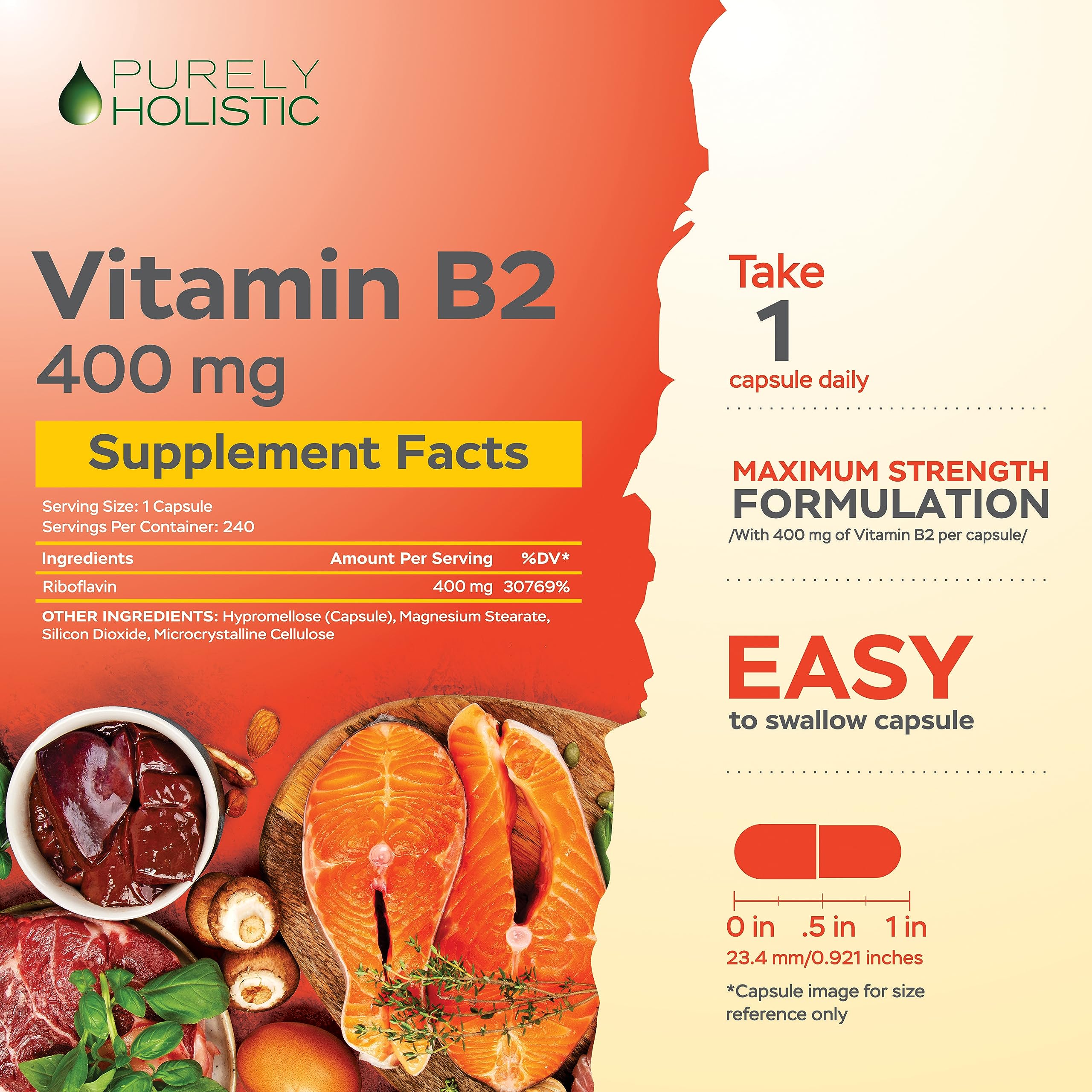 Purely Holistic Vitamin B2 400mg packaging front eight month supply