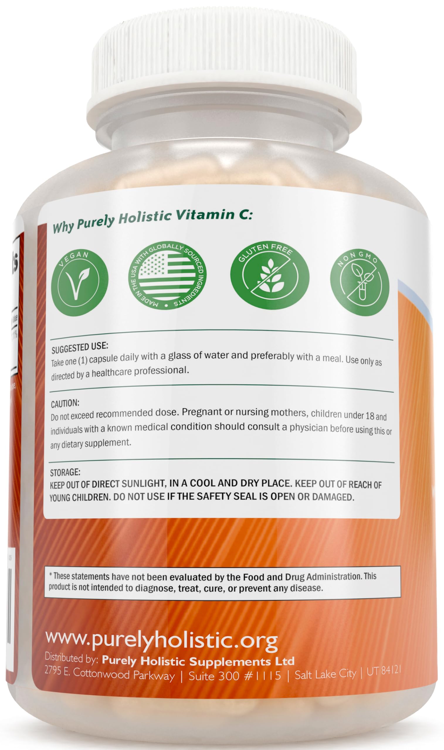 Purely Holistic branding and Vitamin C 1000mg on the label.