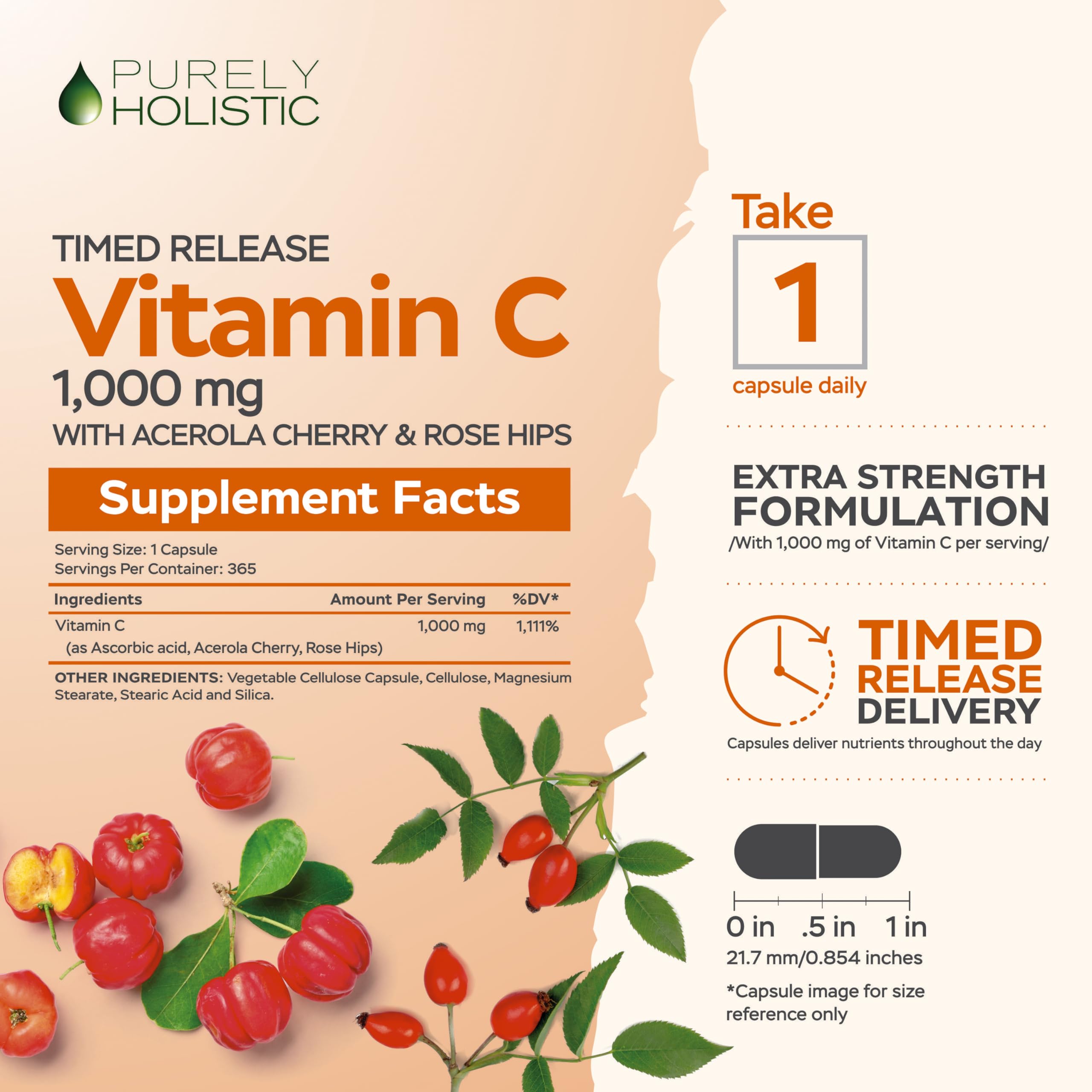 Capsules close-up from Purely Holistic Vitamin C highlight vegan formula.