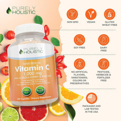 Vegan, non-GMO claim appears on Purely Holistic Vitamin C label.