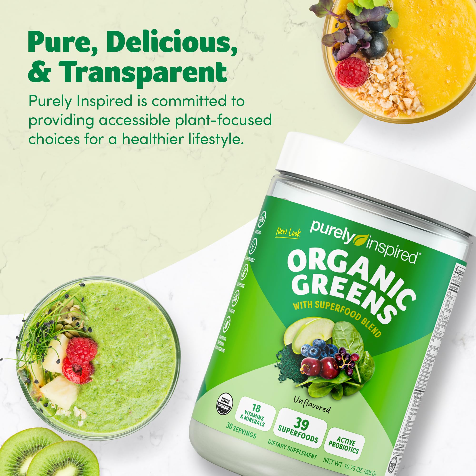 Purely Inspired Organic Greens smoothie ready to enjoy as part of daily nutrition.
