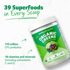 Pouring Purely Inspired Organic Greens into a glass for a quick, convenient nutrient boost.