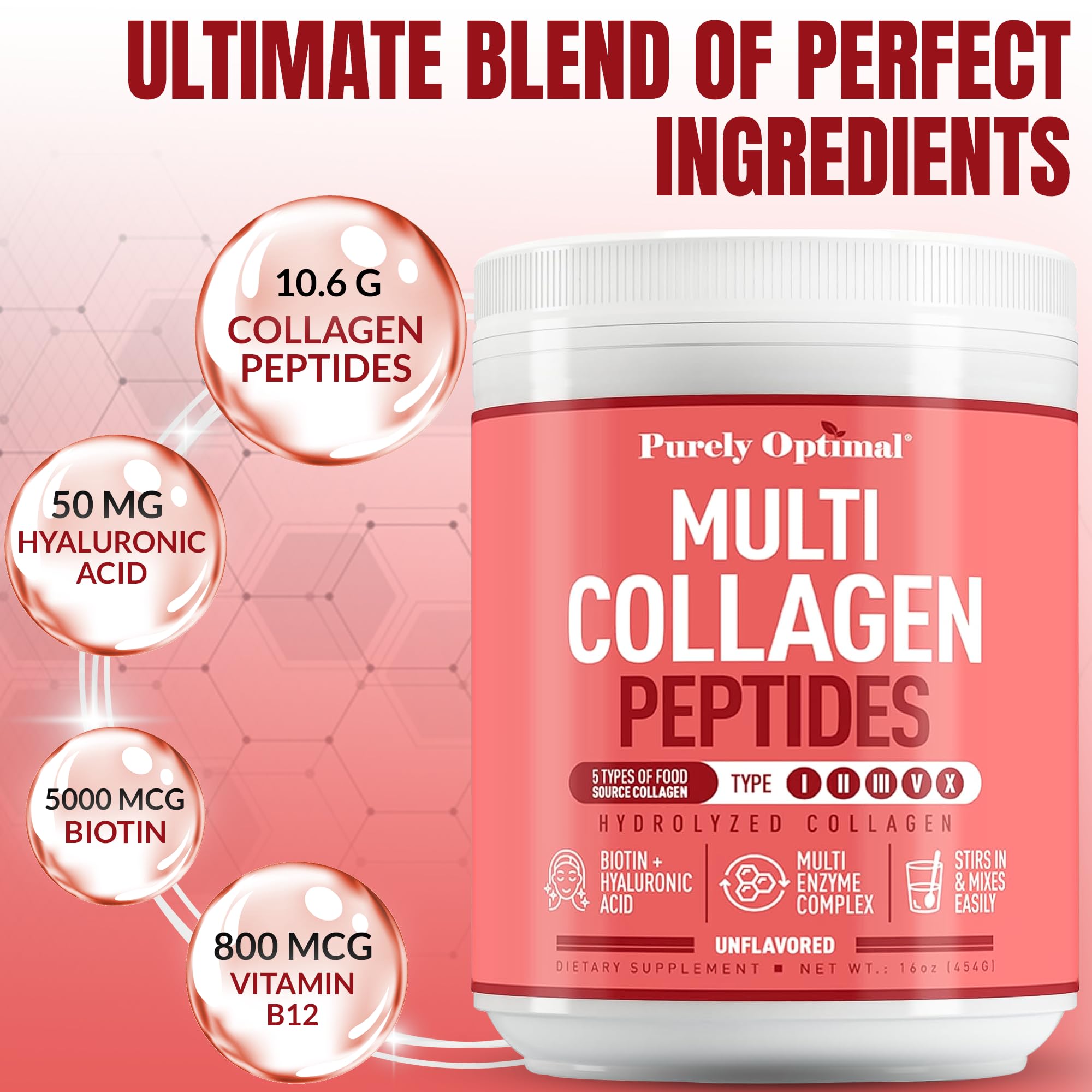 Purely Optimal collagen powder in smoothie for radiant hydration and strength
