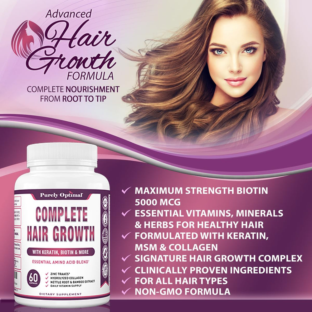 Purely Optimal Hair Growth Vitamins packaging box on shelf signaling premium quality
