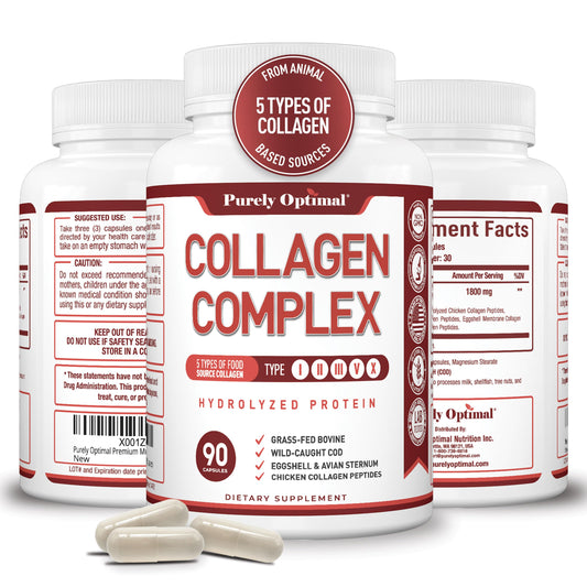 Purely Optimal multi collagen bottle open, easy daily capsules for skincare and joint support.