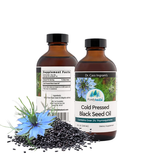 Purely Wild Black Seed Oil bottle front, cold-pressed Nigella sativa for daily wellness.