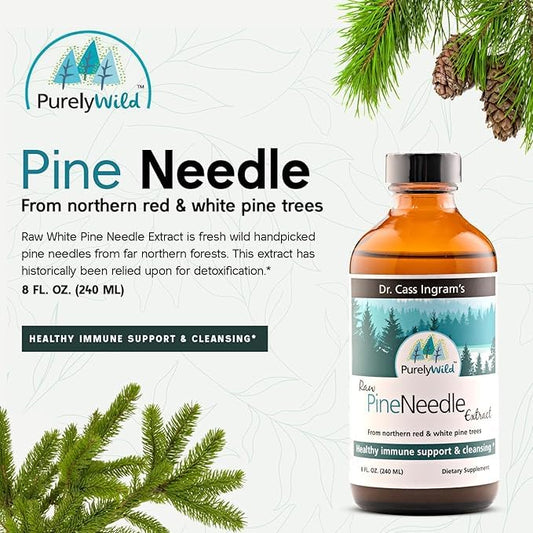 Pine Needle Extract drops ready for daily use with a glass nearby