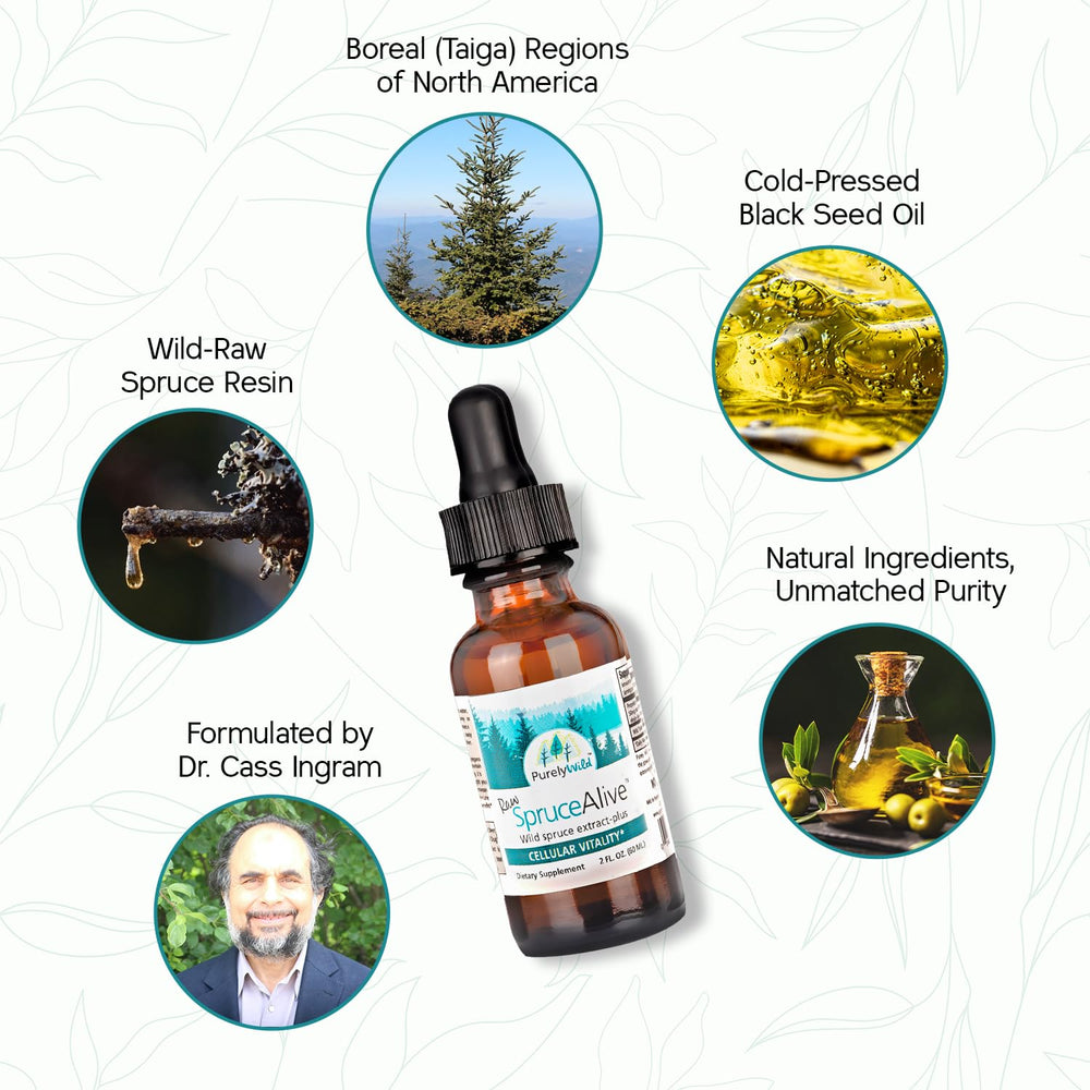 Purely Wild SpruceAlive black seed oil bottle for topical blends