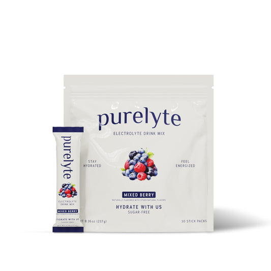 Purelyte Electrolyte Stick in Mixed Berry dissolves quickly for refreshing on-the-go hydration.