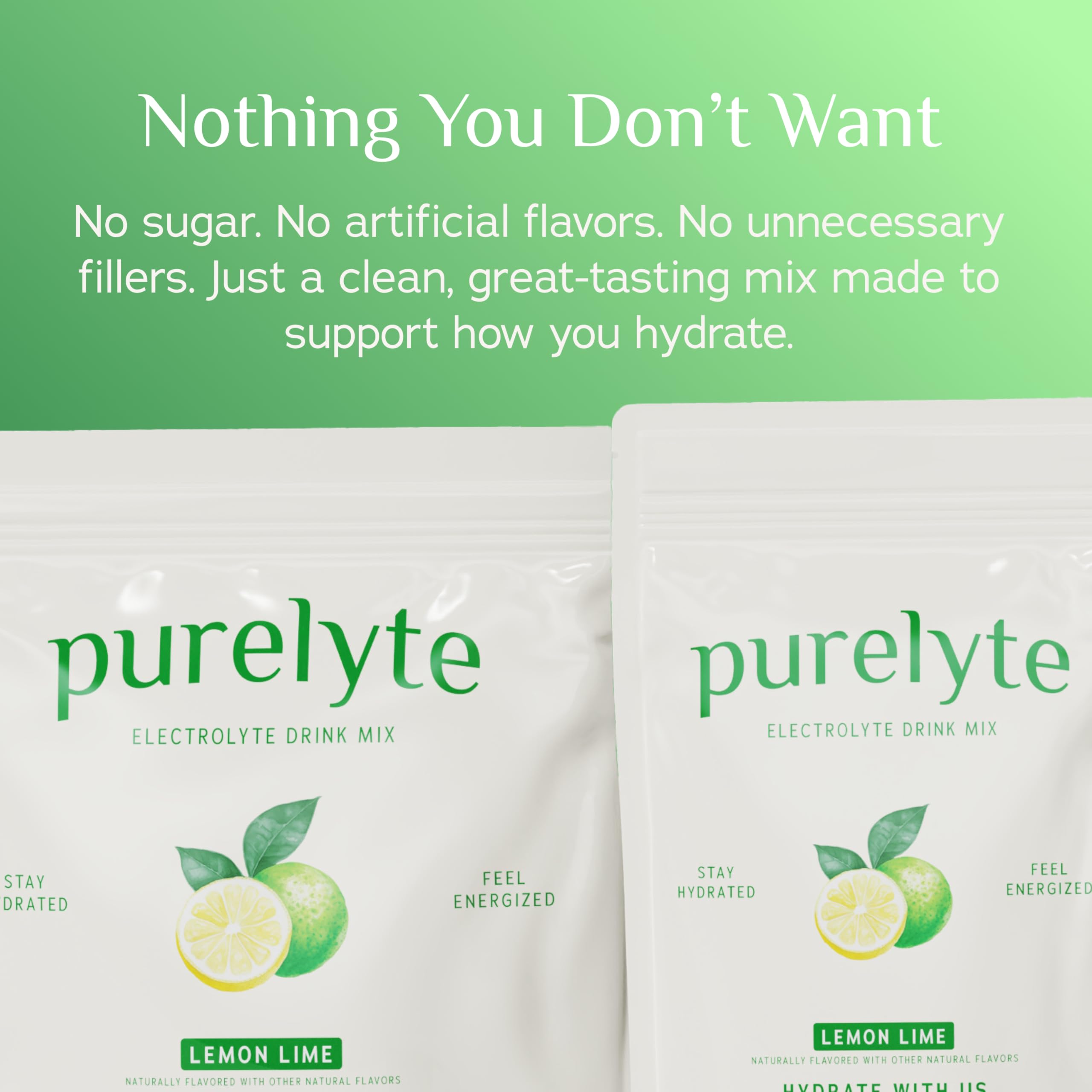 Purelyte on-the-go hydration packs shown with a water bottle.