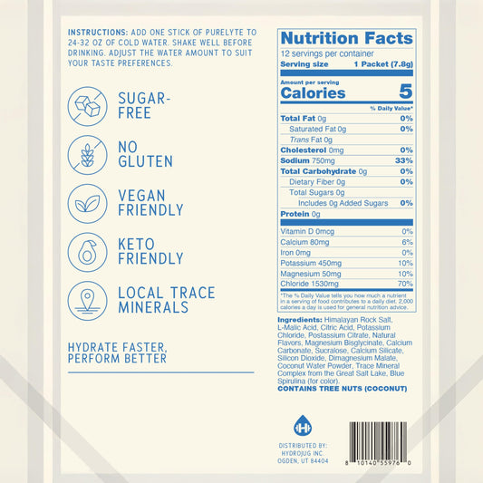 Purelyte stir into water glass for a refreshing electrolyte boost