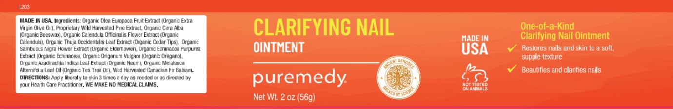 Puremedy Clarifying Nail Ointment ingredients with marigold and elderberry for nourishing care.