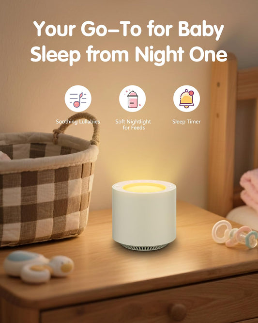PureNurt 38-sounds library display with heartbeat and lullabies for soothing care.
