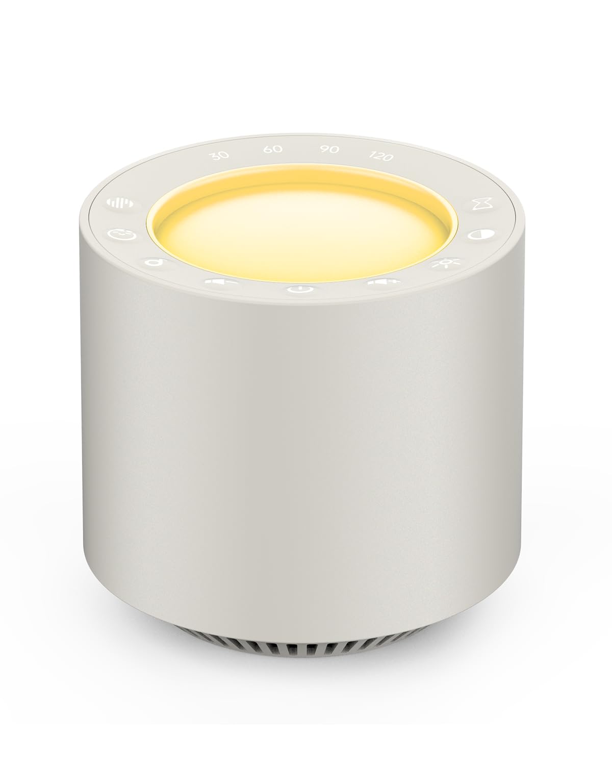 PureNurt white noise red light sleep machine on a nursery dresser for calming sleep.