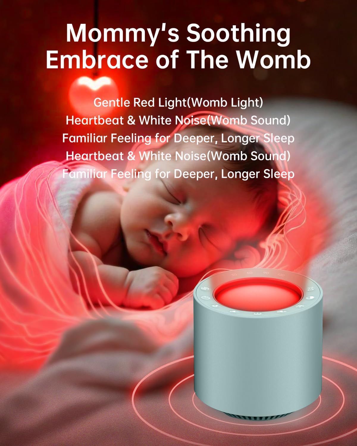 PureNurt Sleep Soother control panel with glow-in-the-dark buttons for late-night use