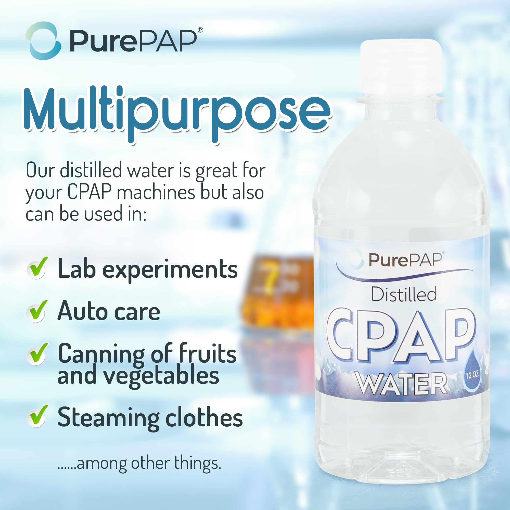PurePAP distilled water supports lab work, canning, steaming tasks