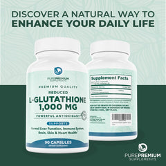 PurePremium Reduced Glutathione bottle showing 90 capsules for a two-month supply