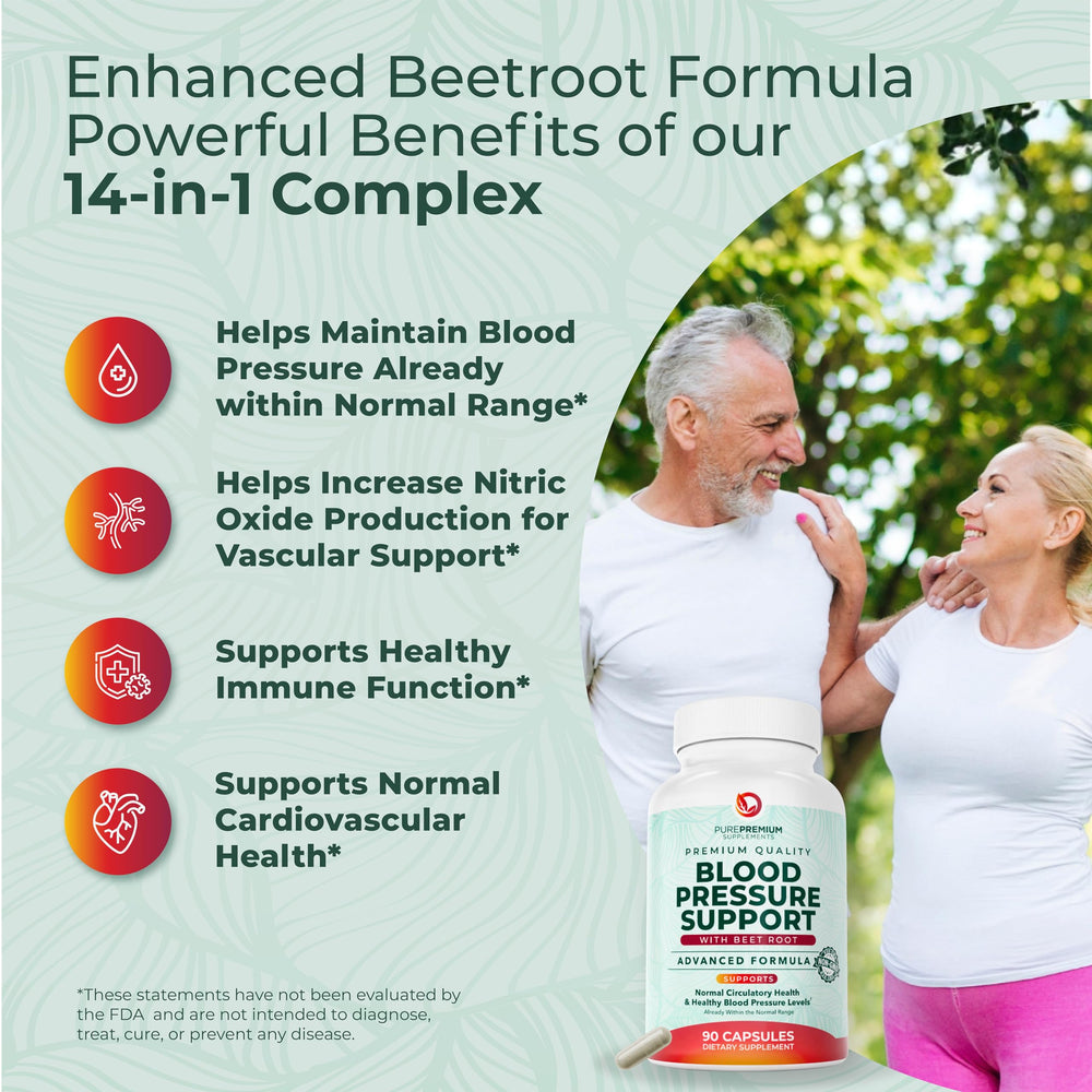 PurePremium Beetroot powder bottle highlights beet ingredients for nitric oxide support.