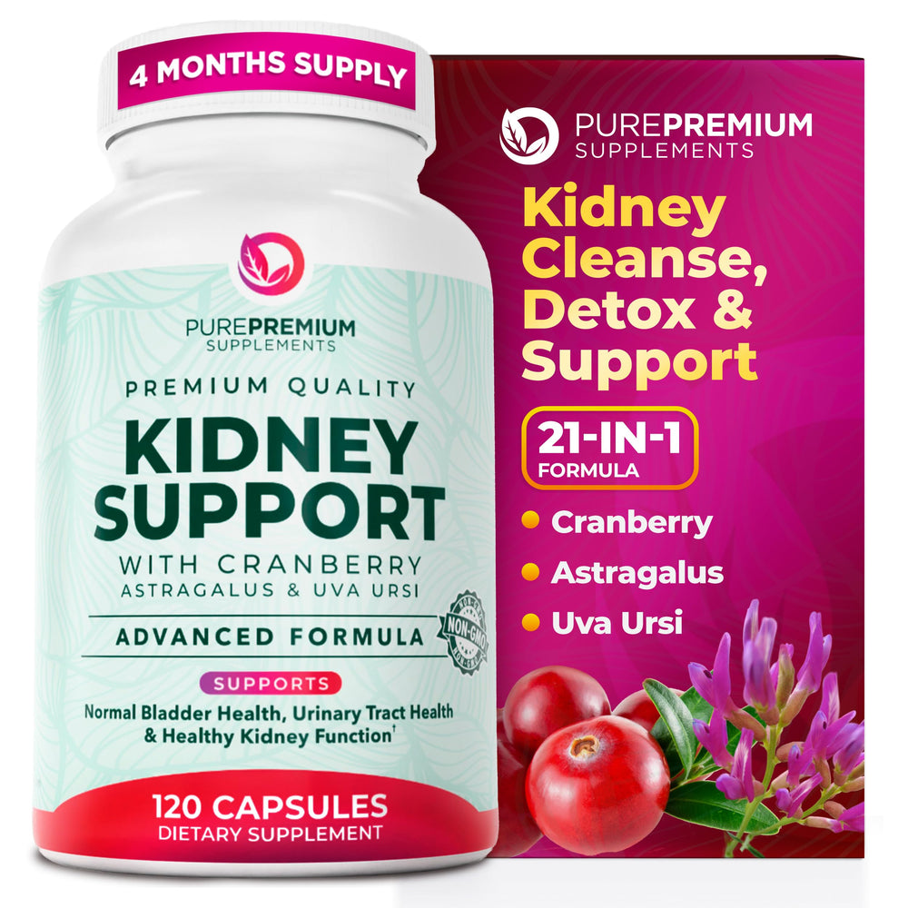 PurePremium Kidney Support bottle close-up showing capsules for daily kidney health.