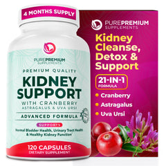 PurePremium Kidney Support bottle close-up showing capsules for daily kidney health.